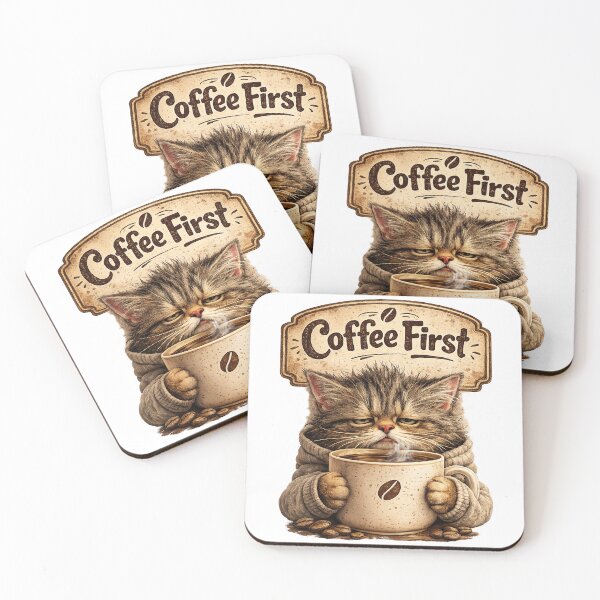 Item preview, Coffee First Cat – Sleepy Kitten With Giant Coffee Mug Funny Coffee Lover Design designed and sold by Clothes With Smiling Animals Walt Gral.