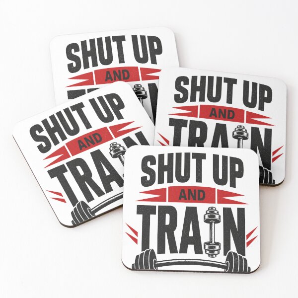 Item preview, Shut Up And Train Dumbbell Gym Typography Design designed and sold by Wolf Creator.