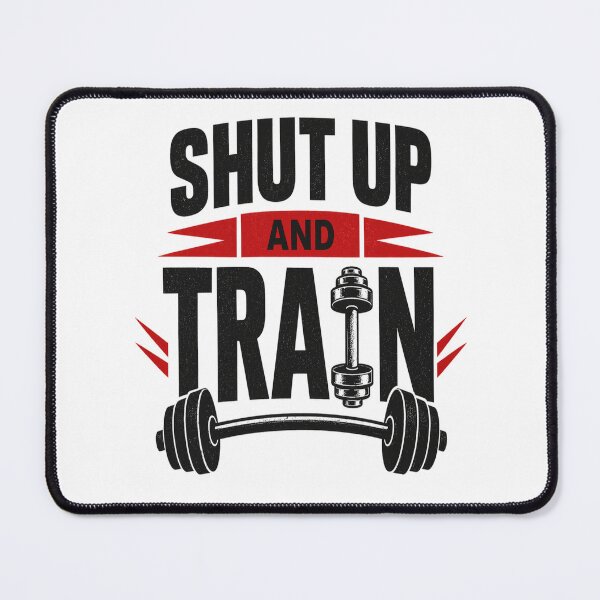 Item preview, Shut Up And Train Dumbbell Gym Typography Design designed and sold by Wolf Creator.