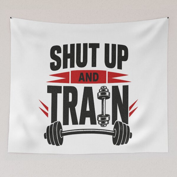 Item preview, Shut Up And Train Dumbbell Gym Typography Design designed and sold by Wolf Creator.