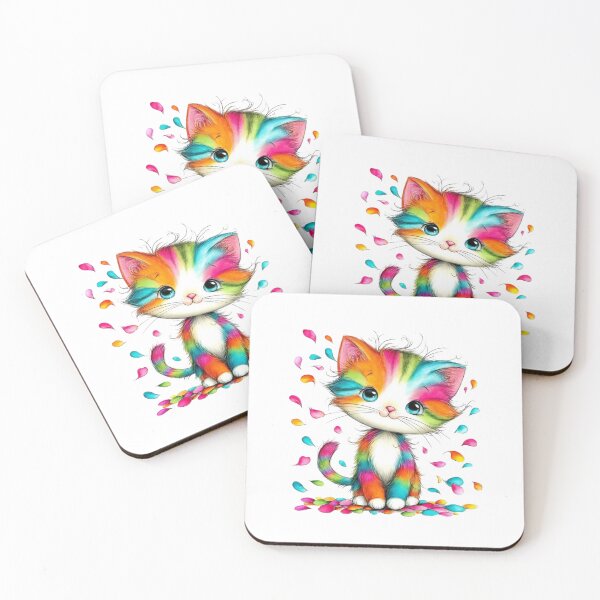 Item preview, Rainbow Kitten with Falling Petals - Colorful Vibrant Cat Art designed and sold by Pani Kara.