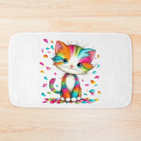 Item preview, Rainbow Kitten with Falling Petals - Colorful Vibrant Cat Art designed and sold by Pani Kara.