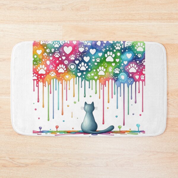 Item preview, Rainbow Drip Cat Art - Surreal Silhouette with Hearts & Paw Prints designed and sold by Pani Kara.