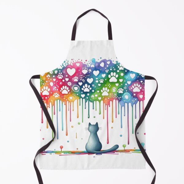 Item preview, Rainbow Drip Cat Art - Surreal Silhouette with Hearts & Paw Prints designed and sold by Pani Kara.