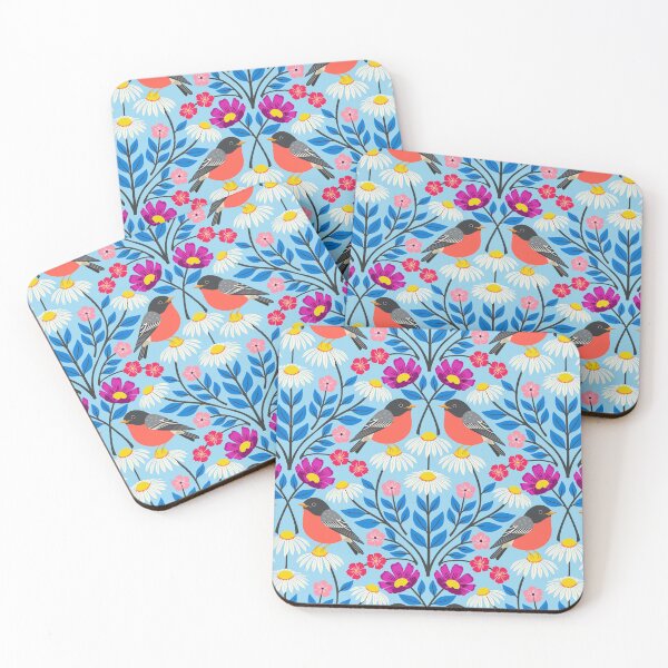 Item preview, Spring robins and wildflowers on light blue designed and sold by Jennifer Ladd.