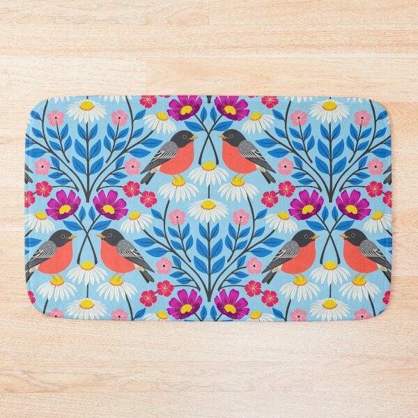 Item preview, Spring robins and wildflowers on light blue designed and sold by Jennifer Ladd.