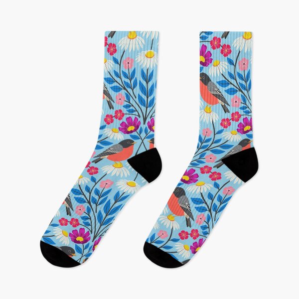 Item preview, Spring robins and wildflowers on light blue designed and sold by Jennifer Ladd.