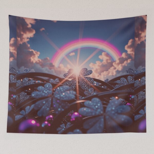 Item preview, Magical Rainbow Clover Wall Art, Dreamy Fairycore Fantasy Flower Print designed and sold by BeautifulVirtues.