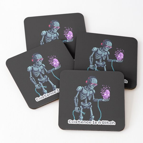 Item preview, "Existence Is A Glitch" Cyberpunk Pixel Art Skeleton designed and sold by Cipher & Soul.