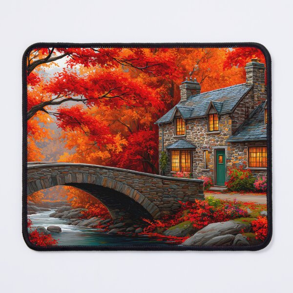 Item preview, Charming Autumn Cottage Surrounded by Vibrant Trees designed and sold by Artessie.