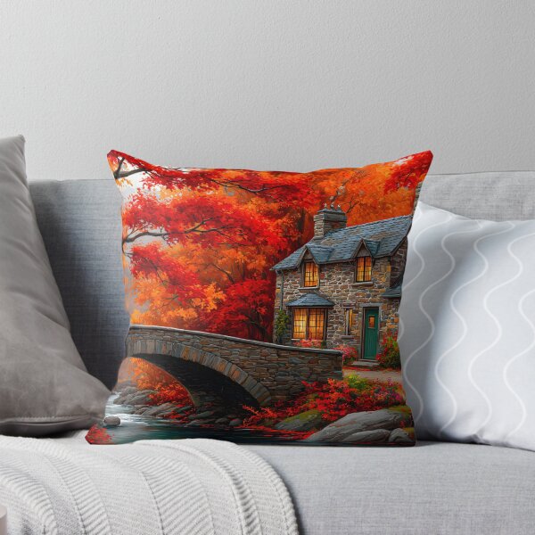 Item preview, Charming Autumn Cottage Surrounded by Vibrant Trees designed and sold by Artessie.