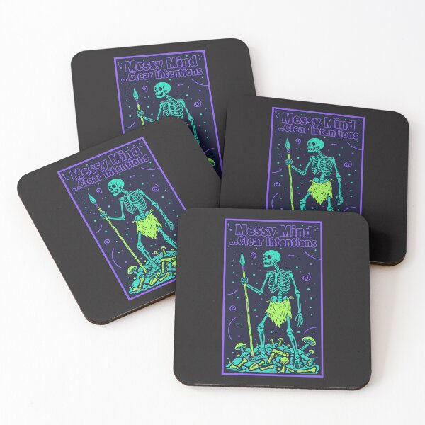 Item preview, "Messy Mind Clear Intentions" Neon Goth Psychedelic Skeleton designed and sold by Cipher & Soul.