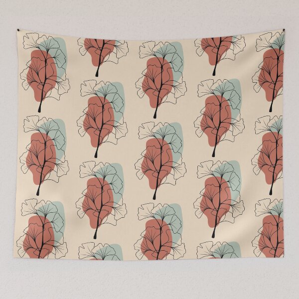 Item preview, Ginkgo Biloba Leaves Line Art with Terracotta Accent designed and sold by ArtTinulyaOk.