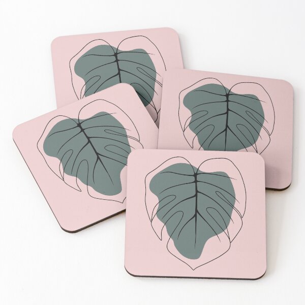 Item preview, Tropical Monstera Outline with Deep Teal Abstract Shape designed and sold by ArtTinulyaOk.