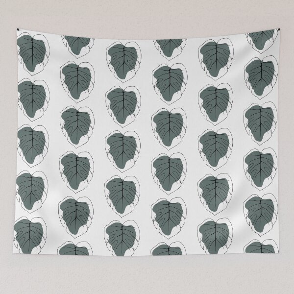 Item preview, Tropical Monstera Outline with Deep Teal Abstract Shape designed and sold by ArtTinulyaOk.