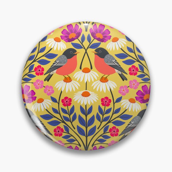 Item preview, Spring robins and wildflowers on yellow  designed and sold by Jennifer Ladd.
