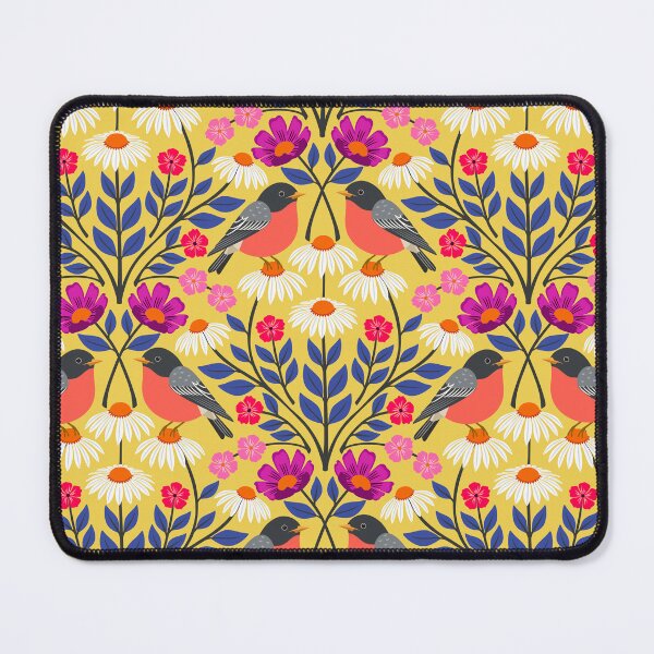 Item preview, Spring robins and wildflowers on yellow  designed and sold by Jennifer Ladd.