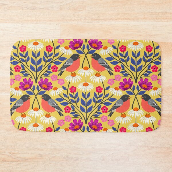 Item preview, Spring robins and wildflowers on yellow  designed and sold by Jennifer Ladd.