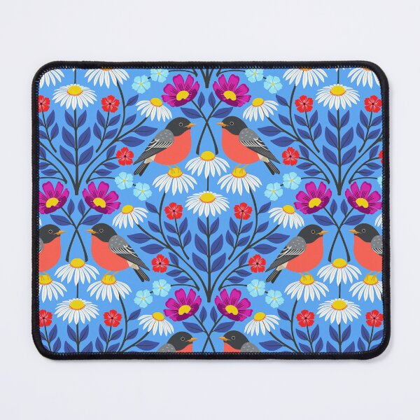 Item preview, Spring robins and wildflowers on blue designed and sold by Jennifer Ladd.