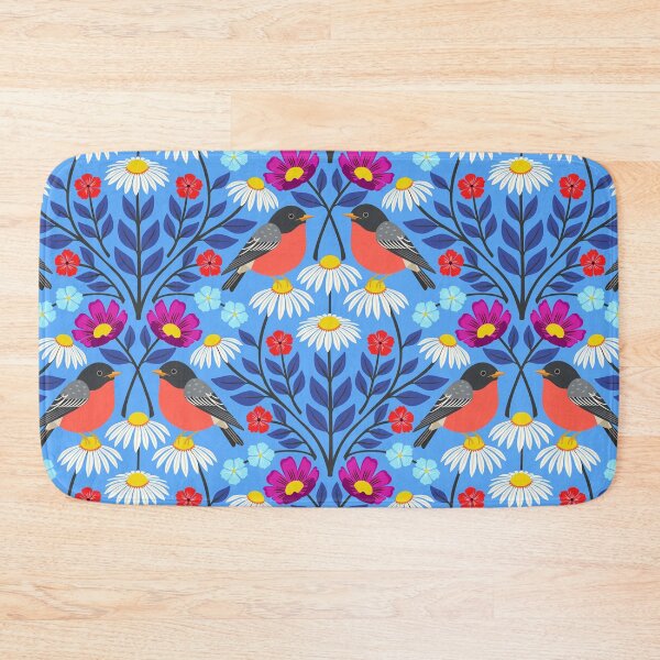 Item preview, Spring robins and wildflowers on blue designed and sold by Jennifer Ladd.