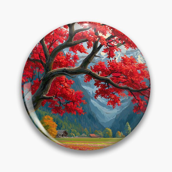 Item preview, Vibrant Autumn Scene with Red Maple and Mountains designed and sold by Artessie.