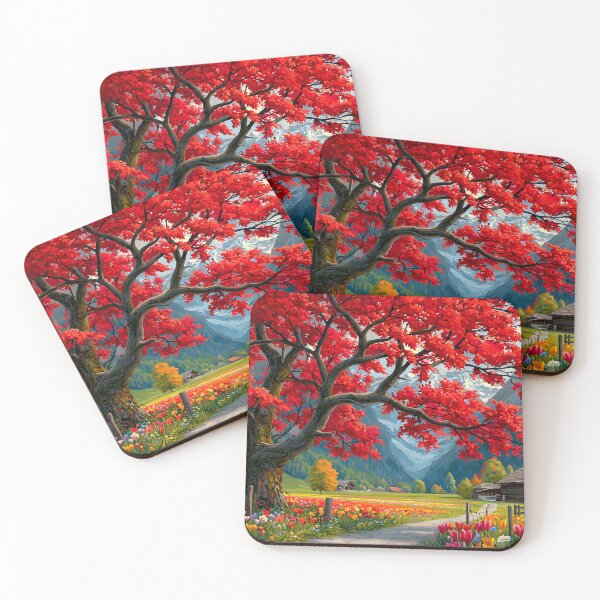 Item preview, Vibrant Autumn Scene with Red Maple and Mountains designed and sold by Artessie.