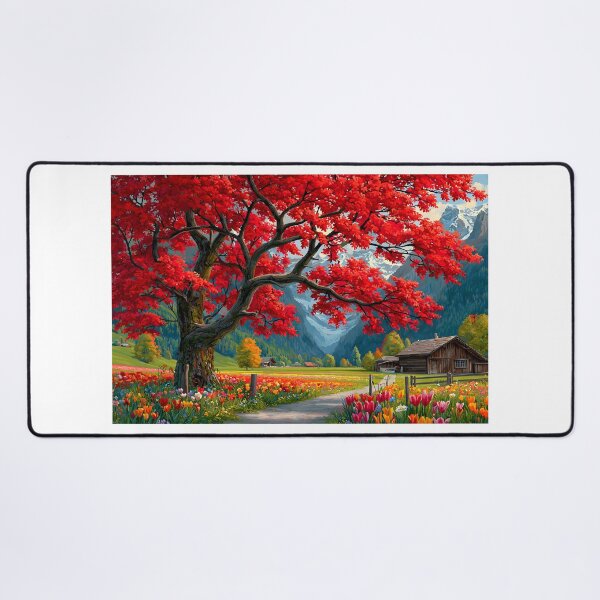 Item preview, Vibrant Autumn Scene with Red Maple and Mountains designed and sold by Artessie.