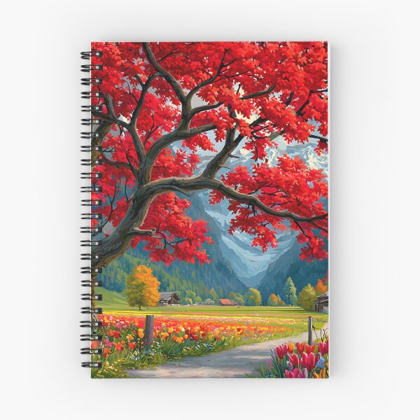 Item preview, Vibrant Autumn Scene with Red Maple and Mountains designed and sold by Artessie.
