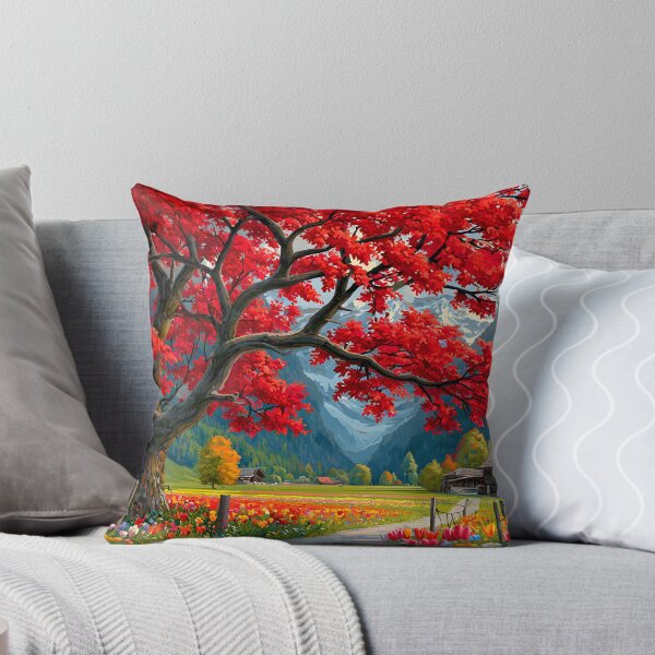Item preview, Vibrant Autumn Scene with Red Maple and Mountains designed and sold by Artessie.