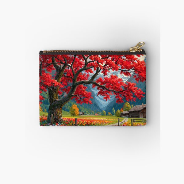 Item preview, Vibrant Autumn Scene with Red Maple and Mountains designed and sold by Artessie.