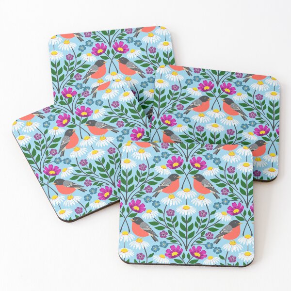 Item preview, Spring robins and wildflowers on pale blue designed and sold by Jennifer Ladd.