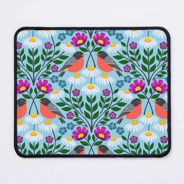 Item preview, Spring robins and wildflowers on pale blue designed and sold by Jennifer Ladd.