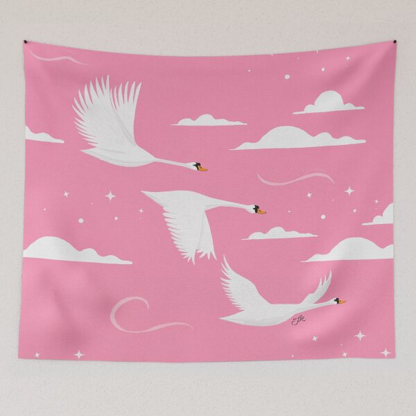 Item preview, Whimsical Swans in Pink Sky designed and sold by Jessica Morris Designs.