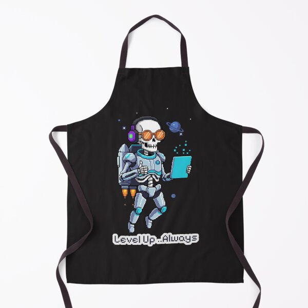 Item preview, "Level Up Always" Cyberpunk Pixel Art Gamer Skeleton Jetpack designed and sold by Cipher & Soul.