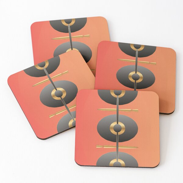 Item preview, Sunset Coordinates – Modern Geometric Abstract Art in Coral Black and Gold designed and sold by Dee Tirang.