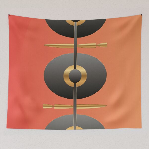 Item preview, Sunset Coordinates – Modern Geometric Abstract Art in Coral Black and Gold designed and sold by Dee Tirang.
