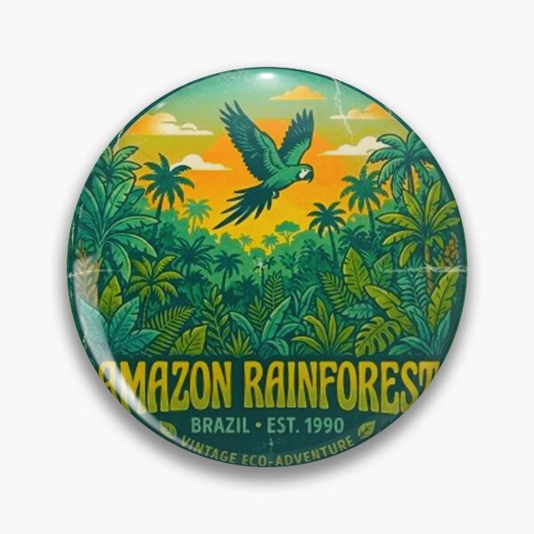 Item preview, Amazon Rainforest Brazil Vintage Tropical Macaw Bird Badge designed and sold by MT-Hub | Cute Aesthetic Art, Stickers & Phone Cases.