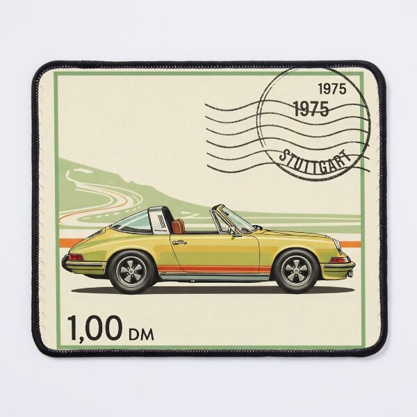 Item preview, Porsche 911 Targa 1975 Classic German Sports Car Vintage Stamp Art designed and sold by Motorline44.