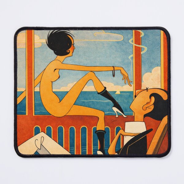 Item preview, Fashion Illustration Art Deco Couple Balcony Scene for Vintage Style Lovers designed and sold by RickE.