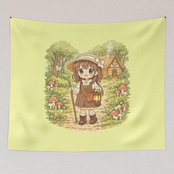 Item preview, Anime Cute Girl Lost But Cozy Forest Adventure Aesthetic Design for Introverts and Cottagecore Lovers designed and sold by Im-Ara.
