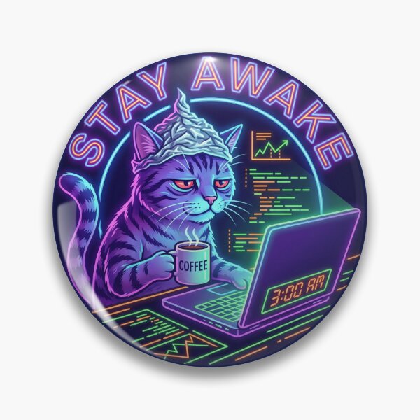 Item preview, Stay Awake Conspiracy Cat Hacking Neon Circle Art designed and sold by Conspiracy Cat Club.
