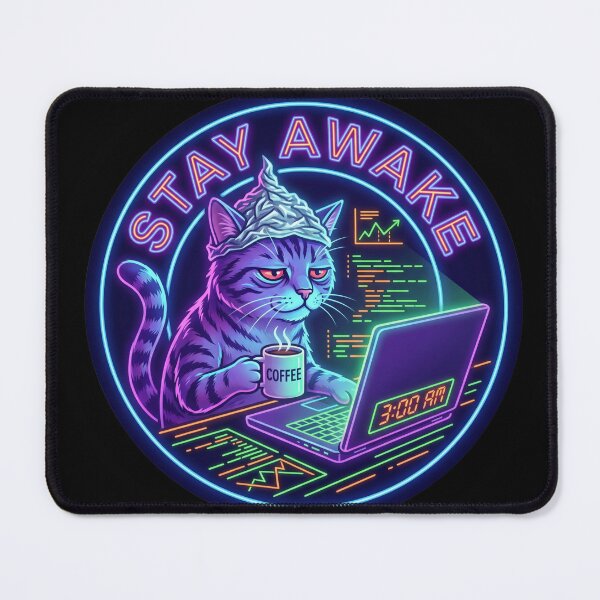 Item preview, Stay Awake Conspiracy Cat Hacking Neon Circle Art designed and sold by Conspiracy Cat Club.
