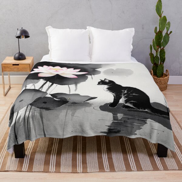 Item preview, Lotus and Cat Ink Wash – Elegant Sumi-e Style Art designed and sold by LEO'S CREATURE れおずくりーちゃー.