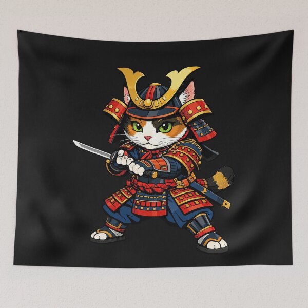 Item preview, Cute Calico Cat Samurai Warrior Katana Japan designed and sold by Tsugraf Designs.