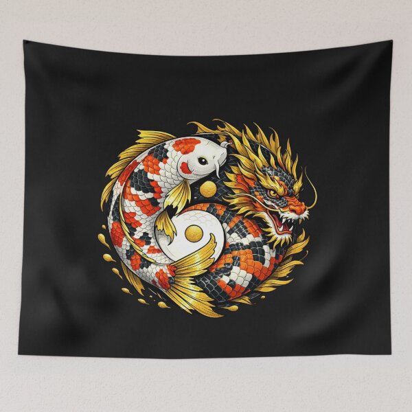 Item preview, Yin Yang Koi Dragon Balance Japanese Art designed and sold by Tsugraf Designs.