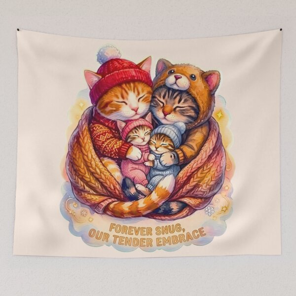 Item preview, Forever Snug Cat Family Winter Knitted Blanket Snowflakes Tender Embrace designed and sold by Good Vibes .