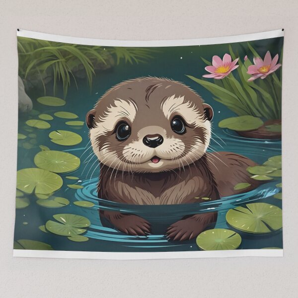 Item preview, Adorable Baby Otter Floating Among Lily Pads designed and sold by CASASIS_MERCH.