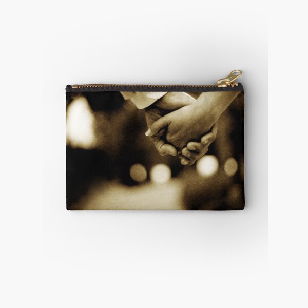 Item preview, Bride and groom holding hands sepia toned black and white silver gelatin 35mm film analog wedding photograph designed and sold by edwardolive.
