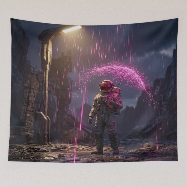 Item preview, Astronaut Under Neon Pink Rain: A Journey Through Stellar Ruins designed and sold by Archive Studio.