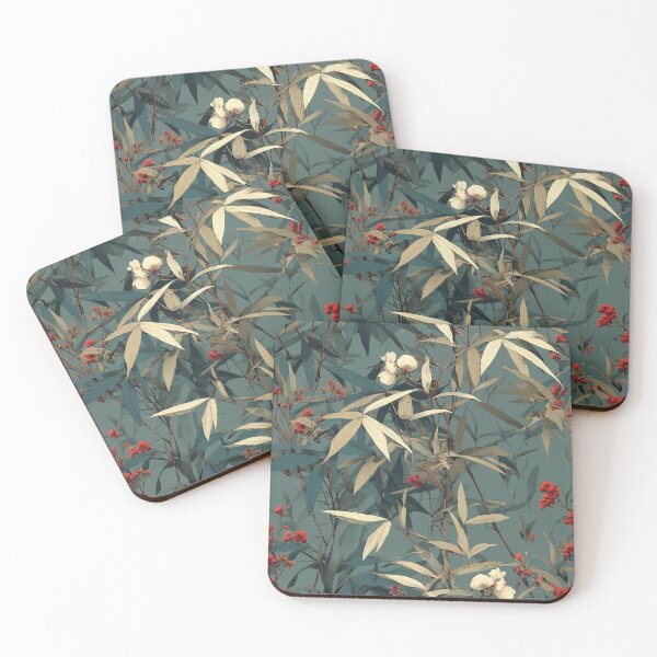 Item preview, Seamless botanical pattern -- vintage Japanese style beige sage teal designed and sold by AmoebaPress.